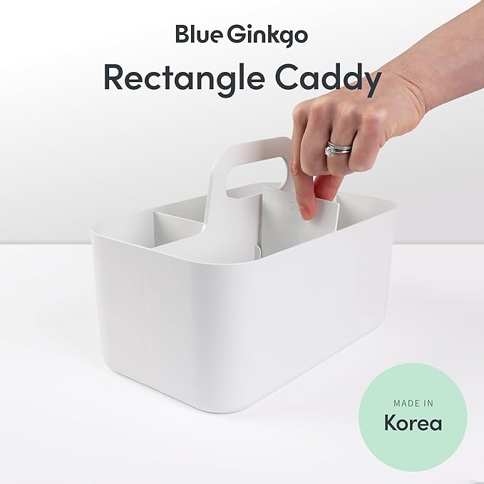 BLUE GINKGO Stackable Organizer Caddy – Korean-Made Portable Tote for Bathroom, Office, Crafts, or School Supplies (Rectangle, White)-NeatNest