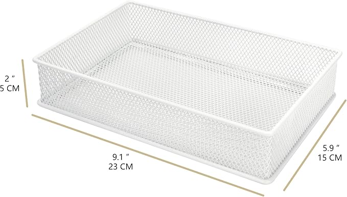 Annova Mesh Stackable Drawer Cabinet and Shelf Organizer Bins Storage Basket School Office Supply Holder Tray- Set of 2 (White, 6x9x2 Inch)-NeatNest