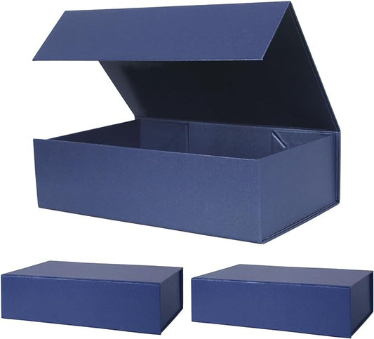 Aimyoo Navy Blue Collapsible Gift Box with Magnetic Closure Lids 10.5x7x3 in, Bridesmaid Groomsmen Proposal Box, Medium Rectangle Box for Present Graduation Storage 3 Pack-NeatNest