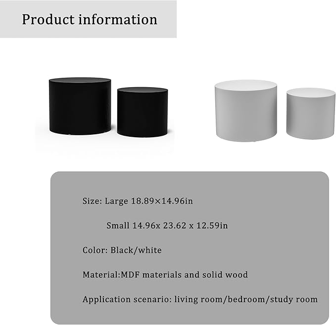 2-Piece Round Nesting Coffee Table, Circle End Table Wood Accent Table, Minimalist Side Table Set for Small Spaces, Living Room, Apartment(Black)