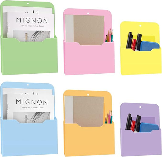 Fuutreo 6 Pcs Magnetic Wall File Organizer Magnetic Wall File Holder Refrigerator Magazine Holder for Mail Letters Paper(Macaron Color,12.6x9.5, 9x7, 6.6x4.8 Inch,Vertical Mixed)