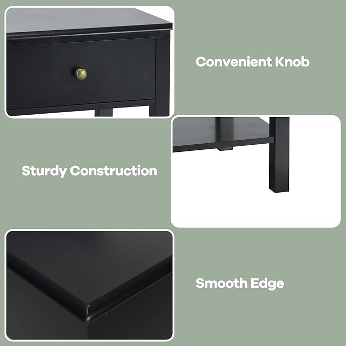 Giantex Nightstand Set of 2, 2-Tier End Table with Drawer and Open Storage Shelf, Modern Bedside Tables, Wooden Side Table Night Stand for Bedroom, Dorm, Small Spaces, Easy Assembly, Black