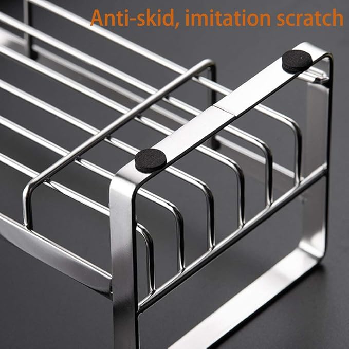 2 Pack Kitchen Sponge Holder - Kitchen Sink Organizer - Sink Caddy - Sink Tray - Soap Holder - Stainless Steel,Silver+White