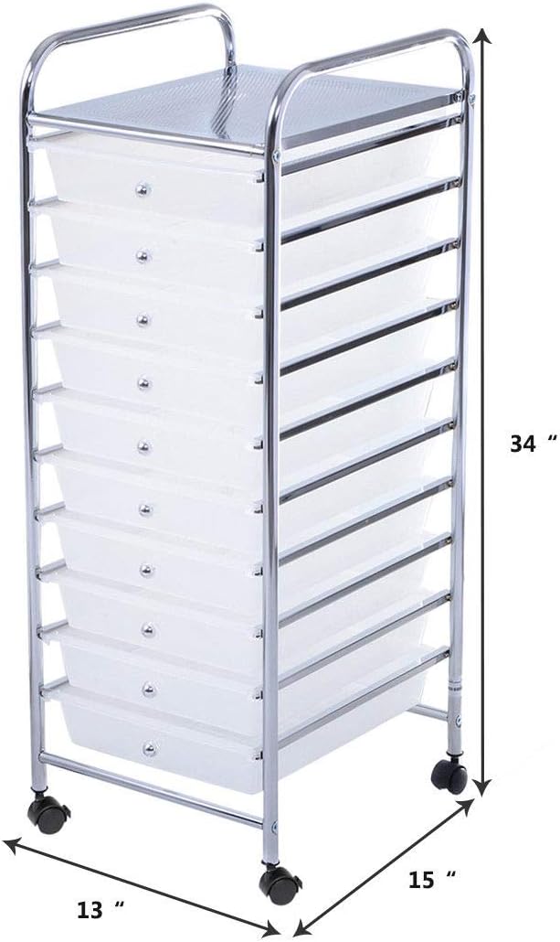 Giantex 10 Drawer Rolling Storage Cart Scrapbook Paper Office School Organizer (Clear)