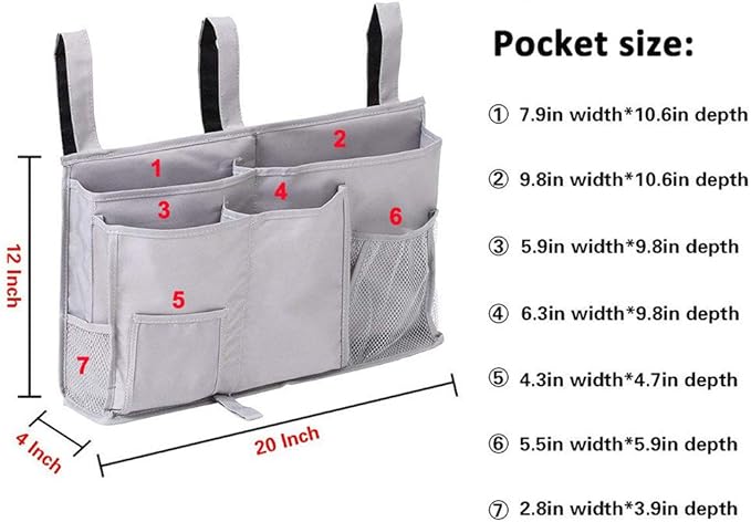Bunk Bed Organizer - Bedside Storage Caddy with Pocket, Hanging Organizer for Camp, Dorm, Room, Hospital Bed Rail and More (Grey)-NeatNest