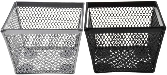 HAHIYO Stackable Paper Clip Mesh Holder Cup 2.2" Height 4 Pack Sturdy Paperclip Holder Container for Desk Drawer Organizer Collection for Home Office School Black Silver Soft Foam Feet No Sharp Edges-NeatNest