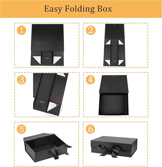 10.5"X7.5"X3.1" Black Magnetic Gift Box with Lid and Ribbon for Presents-NeatNest