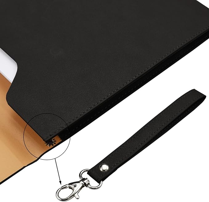 Enyuwlcm PU A4 Leather File Folder Document Holder Folder Stylish Portfolio Envelope Case with Strap and Invisible Magnetic Closure (Black)