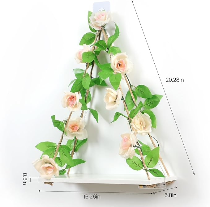 Floating Shelves for Wall,Plant Wall Decor,Hanging Shelf,Cottage Core Decor,Room Decor Aesthetic,Boho Room,Adhesive Shelves,Floating Shelves for No Drilling,Two-Piece Set(Champagne Flower)-NeatNest