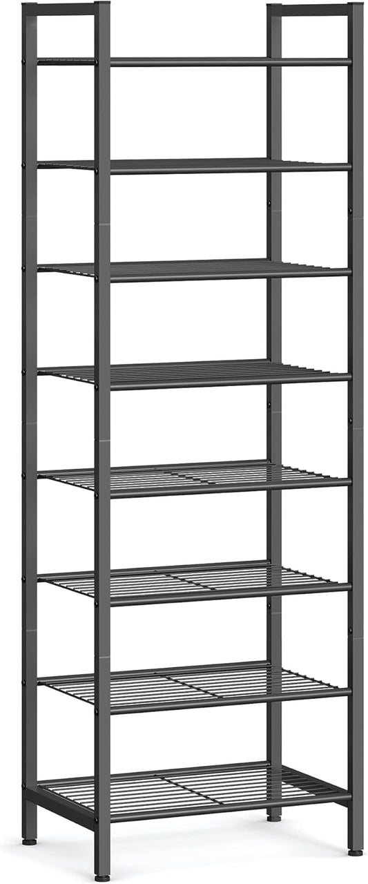 SONGMICS Narrow Shoe Rack, Sturdy 8 Tier Metal Tall Shoe Rack Shelf, Slim Shoe Storage Organizer for Closet Entryway Small Spaces, Vertical Shoe Stand Tower for 18 Pairs Shoes, Easy Assembly, Black-NeatNest