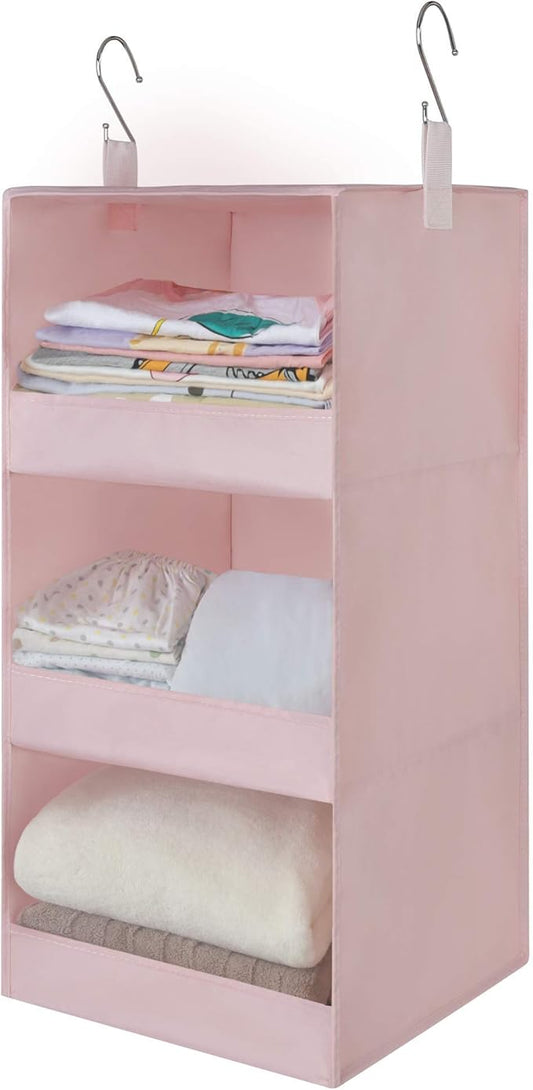 GRANNY SAYS 3-Shelf Hanging Closet Organizer, Collapsible Closet Hanging Shelves, Nursery Hanging Organizer, Pink, 29 ½" H X 12" W X 12" D, 1-Pack-NeatNest
