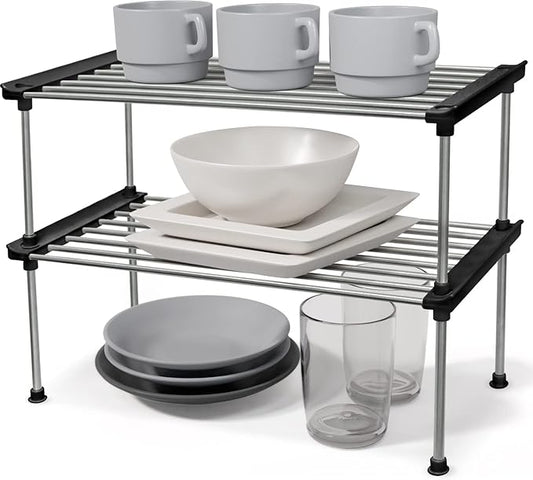 carrotez Cabinet Organizer Shelf, Set of 2 Stackable Kitchen Counter Shelves, Kitchen Cabinet Organizers and Storage, Pantry Storage Shelf Organizer, 15.7 x 7.8 x 6.1 - Black-NeatNest