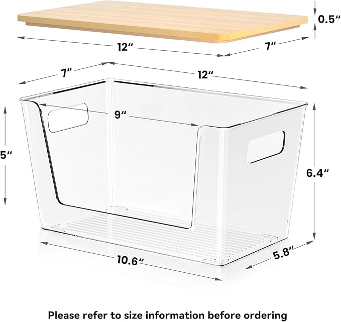 2 Set Pantry Organizers and Storage - Kitchen Organizer with Bamboo Lid for Fruit, Onion, Potato, Vegetable - Clear Stackable Bins for Kitchen Cabinet, Refrigerator, Home Organization