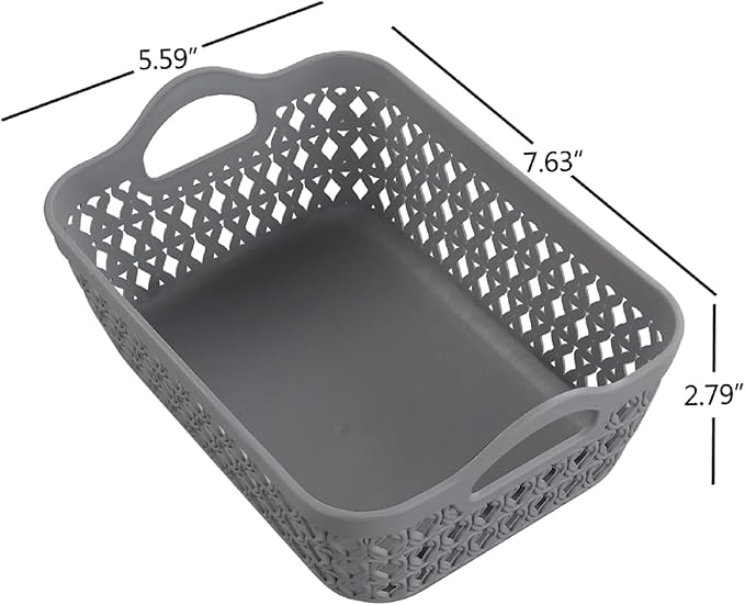 Kekow Gray Mini Plastic Storage Tray Basket with Handle, 12-Pack-NeatNest