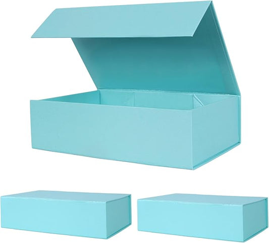 Aimyoo Blue Collapsible Gift Box with Magnetic Closure Lids 10.5x7x3 in, Bridesmaid Groomsmen Proposal Box, Medium Rectangle Box for Present Graduation Storage 3 Pack-NeatNest