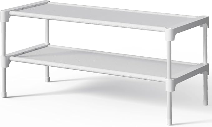 Kitsure Shoe Rack - Non-Woven Shoe Rack Shelf, Shoe Organizer for Closet, Entryway, Garage & Corridor, Stackable Shoe Shelves, Small, White