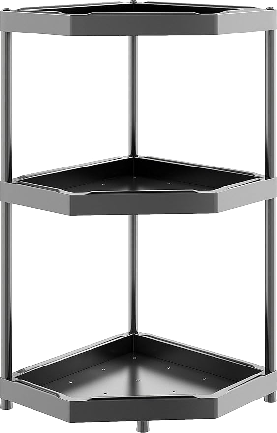 Kitchen Corner Shelf Countertop 3 Tier Bathroom Counter Organizer Cabinet Corner Storage Shelf Spice Rack Makeup Organizer Under Sink Black-NeatNest