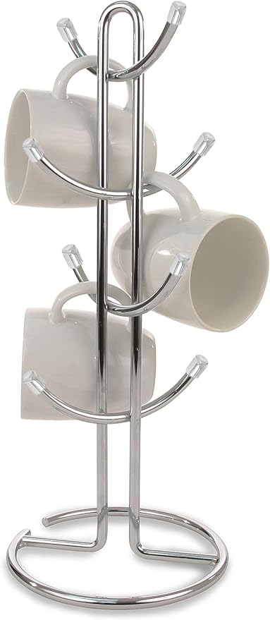 FitWell Mugs Holder, Mug Tree, Coffee Mug Holder, Coffee Mug Tree, Mug Organizer for Cabinet, Mug Holder Stand, Coffee & Tea Cup Storage Rack (Chrome, 8 Mugs Holder (17.5"H))-NeatNest