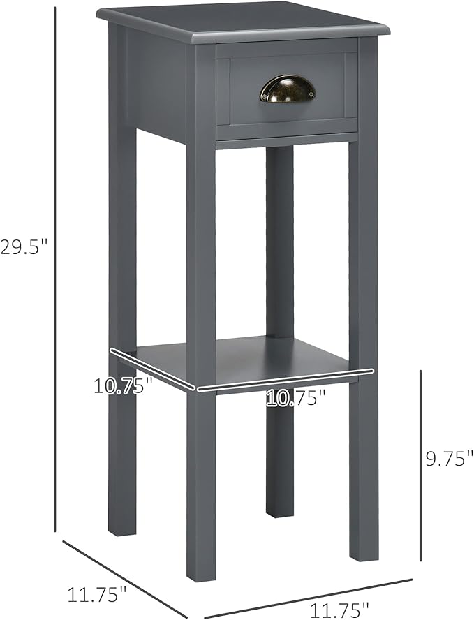 HOMCOM 2-Tier Side Table with Drawer, Narrow End Table with Bottom Shelf, for Living Room, Set of 1, Gray