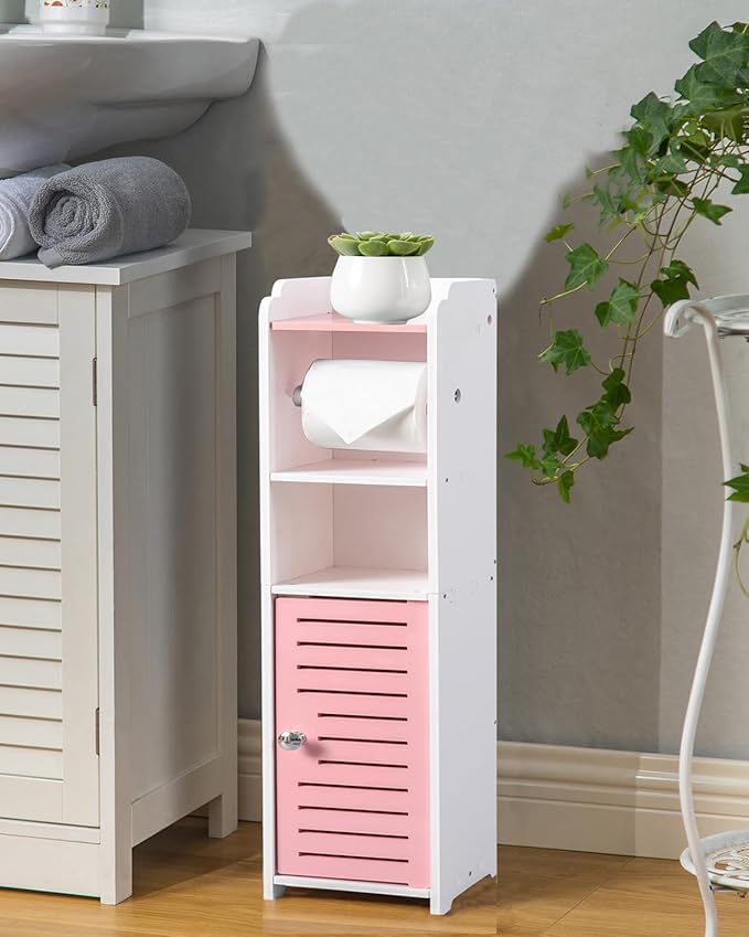 AOJEZOR Toilet Paper Holder Stand: Small Bathroom Storage Cabinet Mini - Rose Dawn/White-NeatNest
