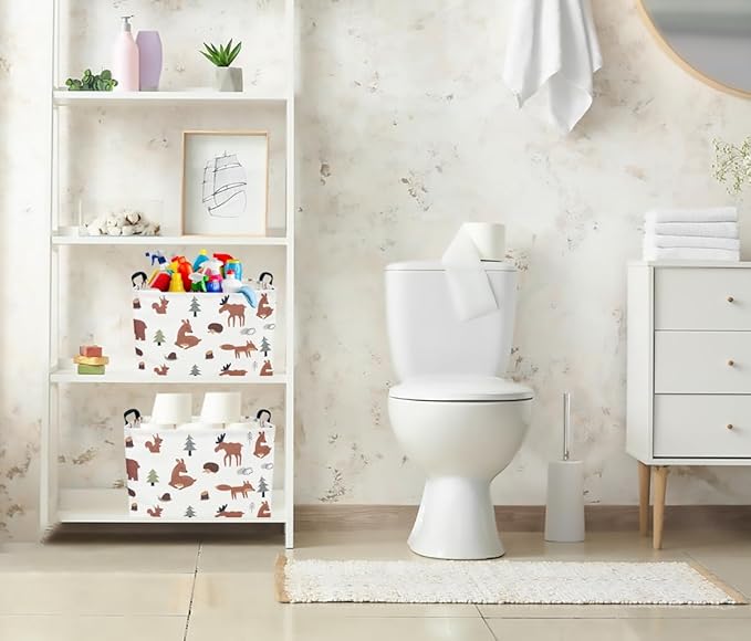 CLOCOR Rectangular Storage Basket,Collapsible Fabric Storage Container,Waterproof Toy Bin with Handles,Gift Basket(Brown Animals)-NeatNest