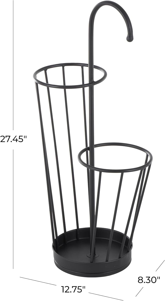 Deco 79 Metal Umbrella Stand 2 Section with Umbrella Shaped Handle, 13" x 8" x 27", Black-NeatNest