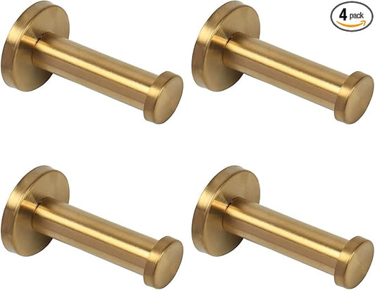 Bath Towel Hooks, 4 Pack Round Coat Hooks, Sturdy Wall Mounted Robe Hook, SUS 304 Stainless Steel Heavy Duty Clothes Hanger, Wall Towel Hooks for Bathroom Bedroom Kitchen (3 in, Gold)