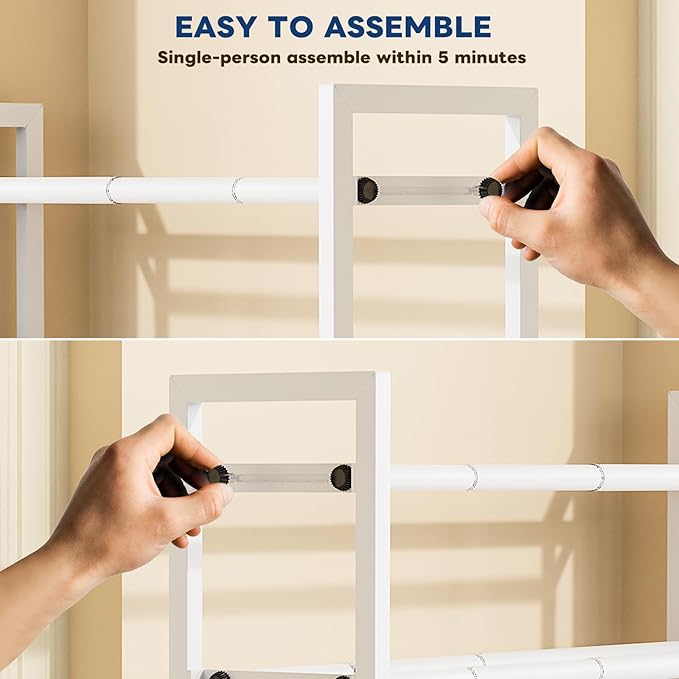Mavivegue Expandable Shoe Rack, 2-Tier 19"-43.3" Adjustable Shoe Rack for Closet,Hall Entryway,Front Door,Garage, Sturdy Steel Space-Saving Rack, White-NeatNest