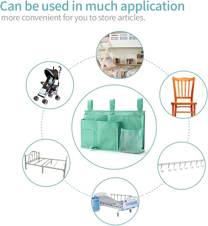 Bseash Bunk Bed Organizer, Bedside Caddy Hanging Bed Organizer Storage Bag 8 Pockets, for College Dorm Rooms Bed, Hospital Bed, Baby Bed Rails, 600D Oxford Cloth (Light Green)-NeatNest