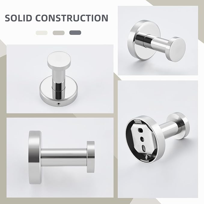 Angle Simple Bathroom Towel Hooks, SUS 304 Stainless Steel Coat Wall Hooks, Polished Chrome, 2 Pack