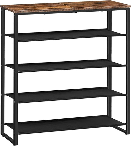 HOOBRO Shoe Rack, 5 Tier Shoe Storage Organizer with 4 Oxford Fabric Shelves and Top Panel, Holds 16-20 Pairs of Shoes, for Entryway and Closet, Industrial, Rustic Brown BF50XJ01-NeatNest