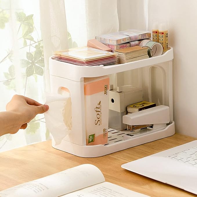 2-Tier Desk Organizers & Dispensers，Mail Holder for Office Desk Organization，Kitchen Spice Rack or Bathroom Countertop Organizer, Gift for Teachers, Classmates, and Friends,White-NeatNest