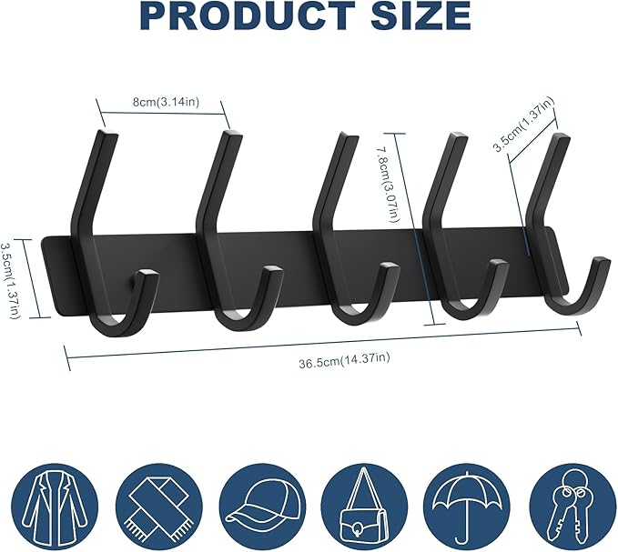 VAEHOLD Wall Hooks, Heavy Duty Aluminum Towel Hooks for Hanging Coat, Hat, Key, Clothes, Closet Hook Wall Mount for Kitchen, Bathroom, Office (“C“ Shape Coat 5 Hooks 1 Pack)-NeatNest