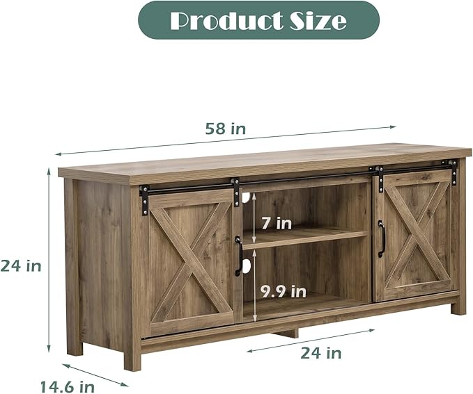GAZHOME Farmhouse TV Stand with Sliding Barn Doors, Media Entertainment Center Console Table for TVs up to 65”,2-Tier Large Storage Cabinets,Rustic TV Stand for Living Room Bedroom,Light Grey-NeatNest
