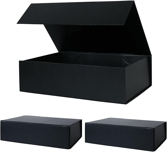 Aimyoo Galaxy Black Collapsible Gift Box with Magnetic Closure Lids 10.5x7x3 in, Bridesmaid Groomsmen Proposal Box, Medium Rectangle Box for Present Graduation Storage 3 Pack-NeatNest