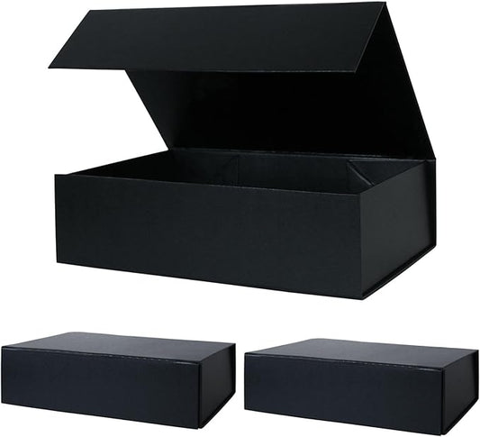 Aimyoo Galaxy Black Collapsible Gift Box with Magnetic Closure Lids 10.5x7x3 in, Bridesmaid Groomsmen Proposal Box, Medium Rectangle Box for Present Graduation Storage 3 Pack-NeatNest