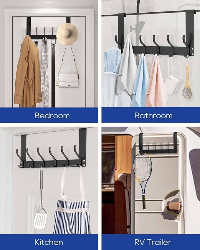 2Pack Foldable Over The Door Hanger, No Assembly Required Door Hanger Hook, Sturdy Over The Door Coat Rack, Over The Door Hooks for Hanging Clothes, Towels, Hats, Matte Black