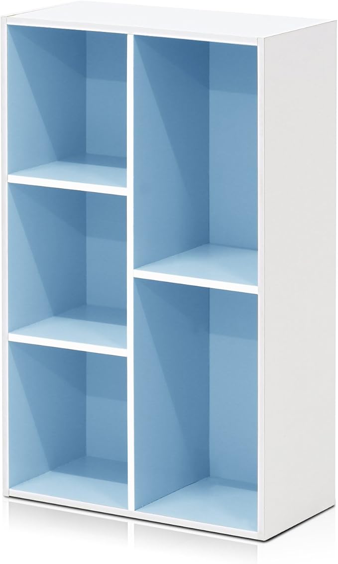 Furinno 5-Cube Reversible Open Shelf, White/Light Blue 11069WH/LBL-NeatNest