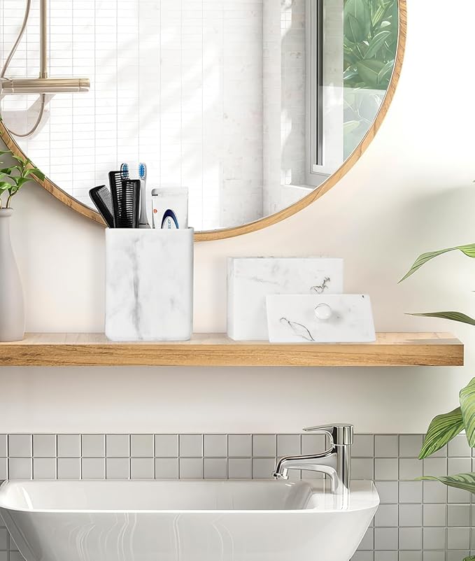 Luxspire Toothbrush Holders, 3 Slots Toothpaste & Toothbrush Holder for Bathroom, Resin Toothbrush Stand, Electric Toothbrush Holder with Drain Hole, Bathroom Organizer Countertop, Gravel White