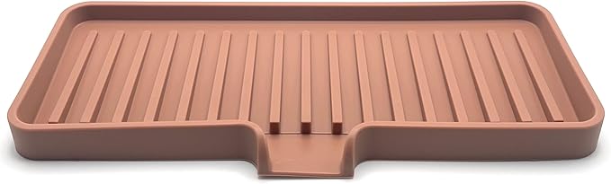 Happitasa Silicone Soap Dish Tray and Sponge Holder with Drain Chute | Bathroom and Kitchen Sink Organizer Caddy (Mocha, 9"x3.5", 5.6 Ounces)-NeatNest