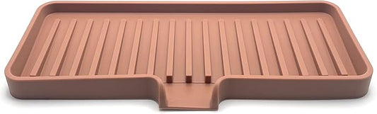Happitasa Silicone Soap Dish Tray and Sponge Holder with Drain Chute | Bathroom and Kitchen Sink Organizer Caddy (Mocha, 9"x3.5", 5.6 Ounces)-NeatNest
