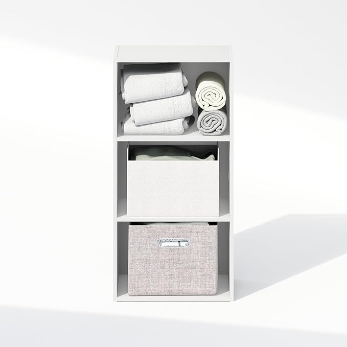 Furinno Reed 3-Tier Open Shelf Multipurpose Closet & Clothing Storage, Storage Organizer, White-NeatNest