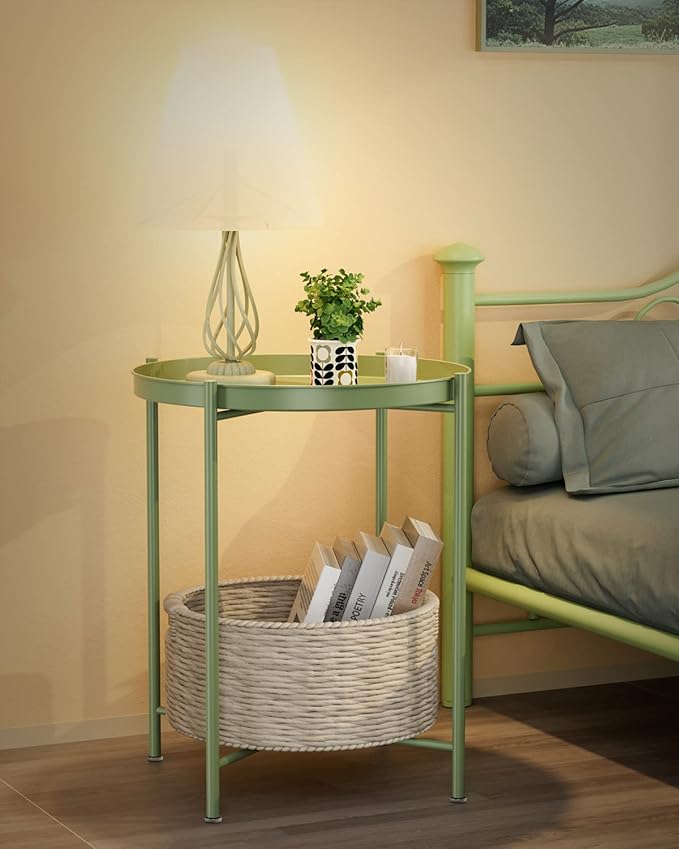 EKNITEY Small Side End Table - Metal Side Table Waterproof Small Sofa Coffee Side Tables Bedroom Indoor Outdoor with Removable Tray for Living Room Bedroom Balcony and Office-NeatNest