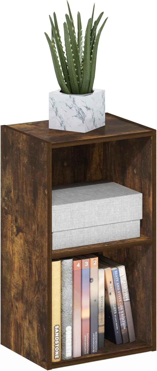 Furinno Pasir 2-Tier Open Shelf Bookcase, Bookshelf, Amber Pine-NeatNest
