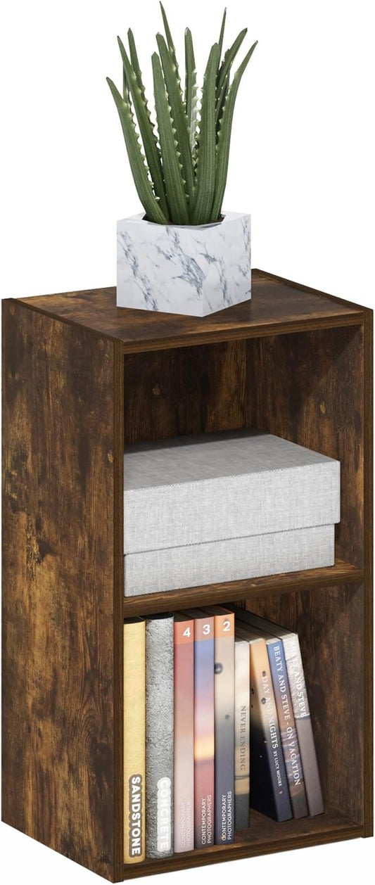 Furinno Pasir 2-Tier Open Shelf Bookcase, Bookshelf, Amber Pine-NeatNest