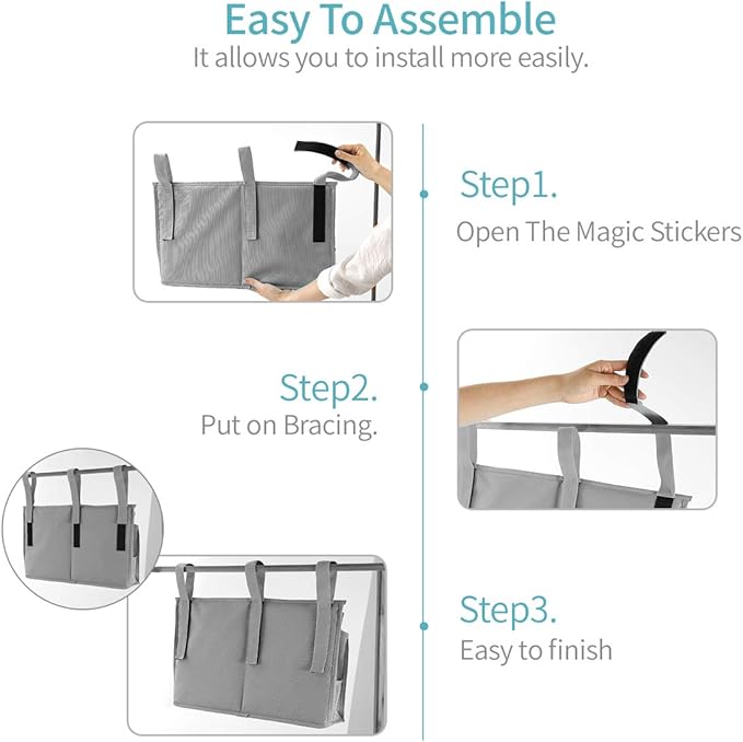 Bseash Bunk Bed Organizer, Bedside Caddy Hanging Bed Organizer Storage Bag 8 Pockets, for College Dorm Rooms Bed, Hospital Bed, Baby Bed Rails, 600D Oxford Cloth (Gray)-NeatNest