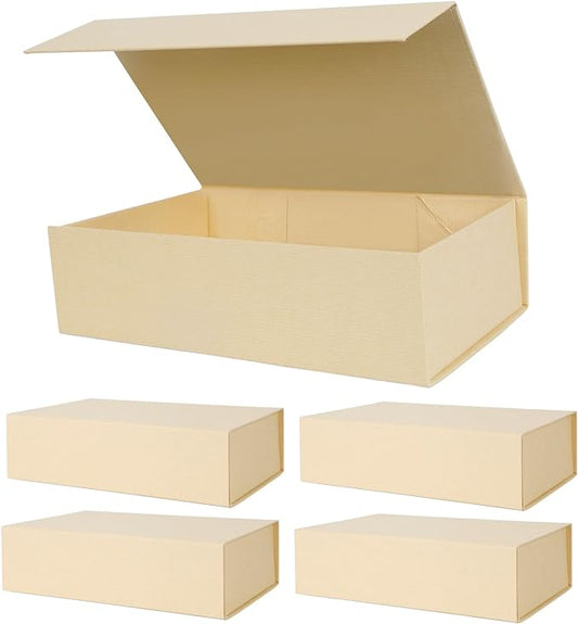 Aimyoo Striped Brown Magnetic Gift Boxes with Lids 10.5x7x3 in, Medium Bridesmaid Groomsman Proposal Box, Rectangle Collapsible Box for Present Graduation Birthday Storage 5 Pack-NeatNest