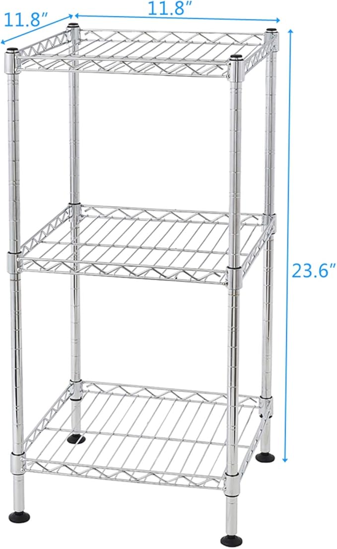 3 Tier Adjustable Storage Shelf Metal Storage Rack Wire Shelving Unit Storage Shelves for Pantry Closet Kitchen Laundry Bathroom (Silver8-3-Tier)