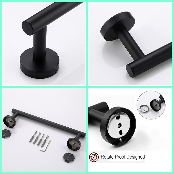 12 Inch Towel Bar 2 Pack for Bathroom 9/12/16/24/28/33 Inch Kitchen Hand Towel Holder Matted Black Stainless Steel 304 RUSTPROOF Wall Mount Towel Rod 2 of Pack (2, Matted Black, 12 Inch)