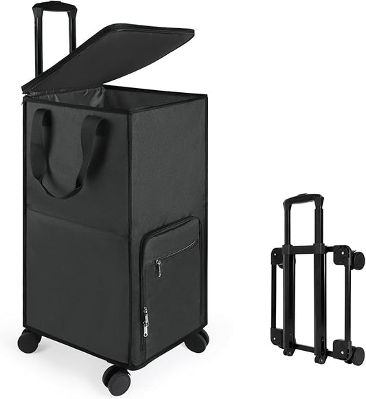 Bukere Extra Large Rolling Laundry Basket with Removable Wheels & Zipper Lid, Freestanding Laundry Hamper, Collapsible bag for Clothes Storage, Wheeled Cart for College Dorm Apartment Laundry Room-NeatNest